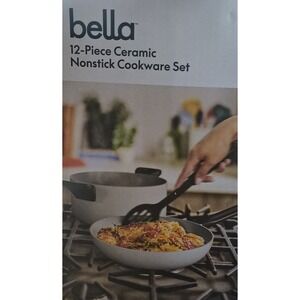 Bella 12 Piece Ceramic Nonstick Cookware Set White PFAS Free‎ Oven Safe